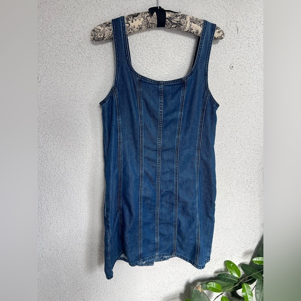 NWT Sanctuary Denim Shift Dress Blossom small button down front with piping back - Picture 5 of 8